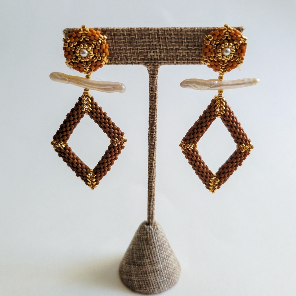 "Terra Cotta Clepsydra" Handcrafted Beaded Earring